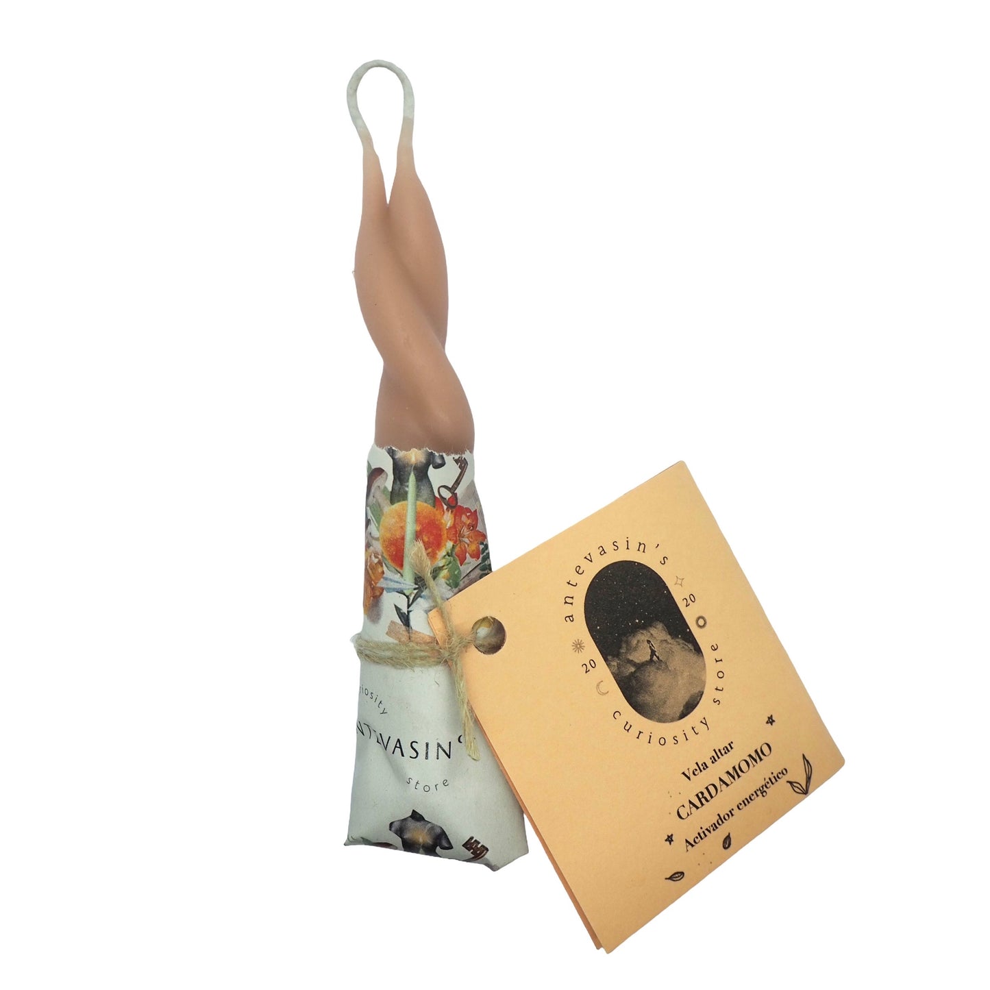 Vela ritual beige CARDAMOMO pareja (Activador energético) trenzada 13cm