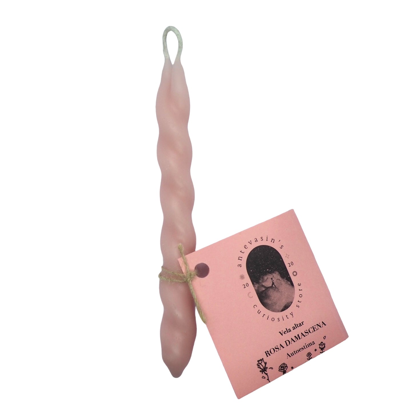 Vela ritual rosa claro pareja ROSA DAMASCENA trenzada 13cm (Autoestima)