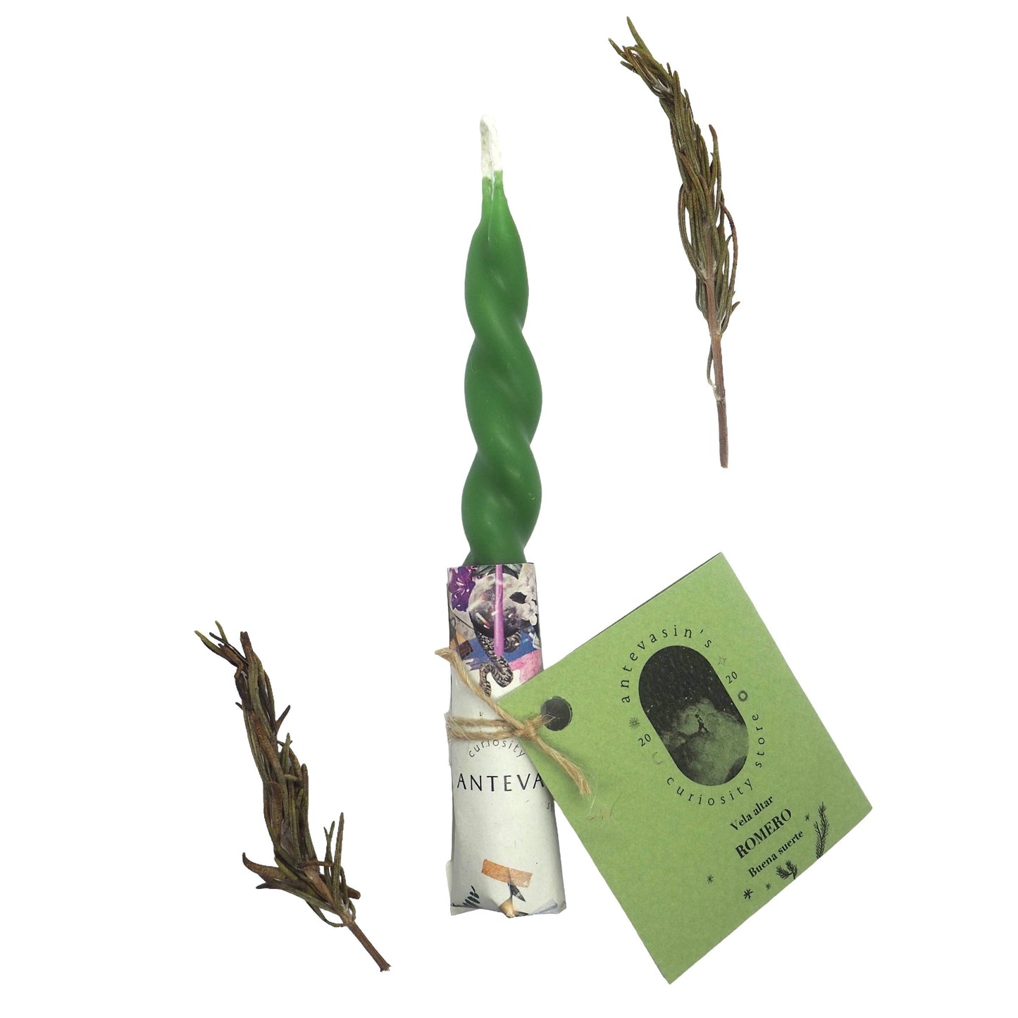 Vela verde ritual pareja ROMERO (Salud y Buena suerte) trenzada x 13cm