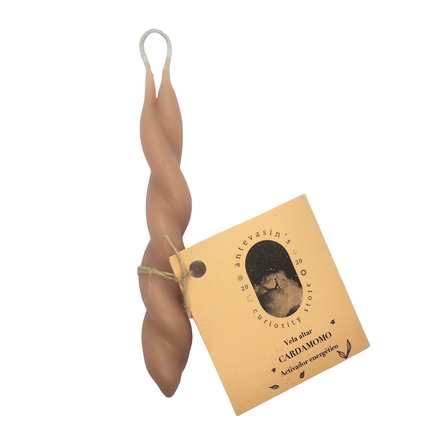 Vela ritual beige CARDAMOMO pareja (Activador energético) trenzada 13cm