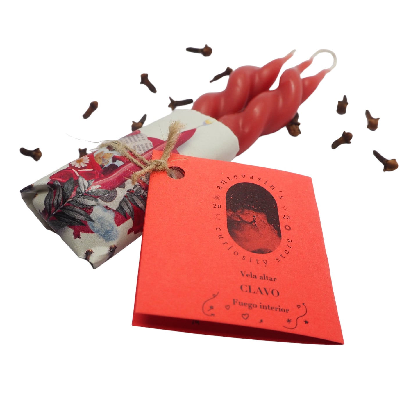 Vela roja ritual pareja CLAVO (valor y Pasión) trenzada 13cm