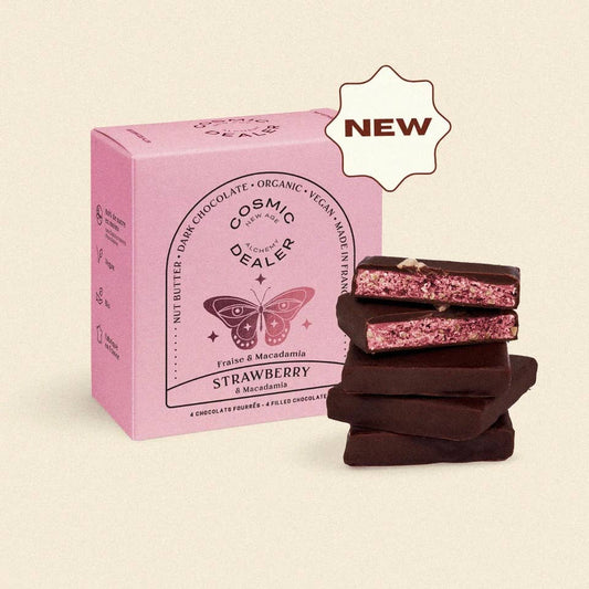 Caja de 4 chocolates con mantequilla de frutos secos: Fresa y Macadamia