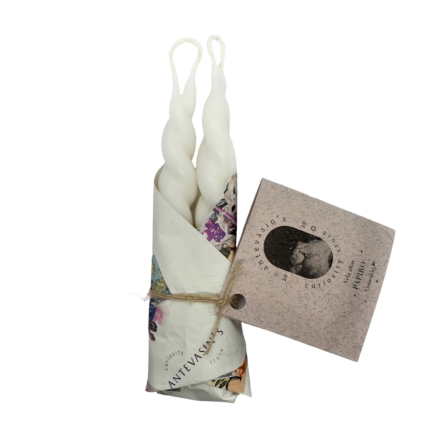 Vela ritual blanca pareja PAPIRO (conexión) trenzada 13cm