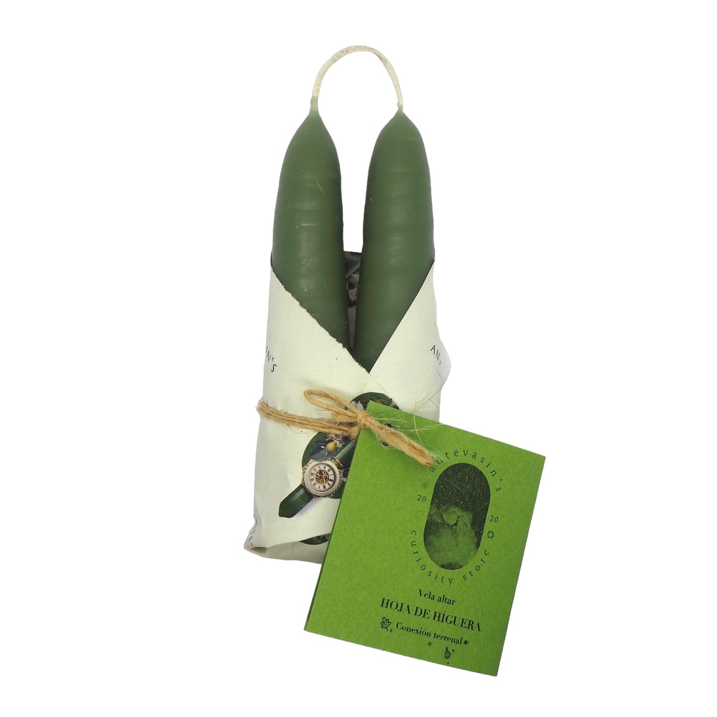 Vela ritual verde oscuro HOJA DE HIGUERA (magia verde) 40gr x 13cm