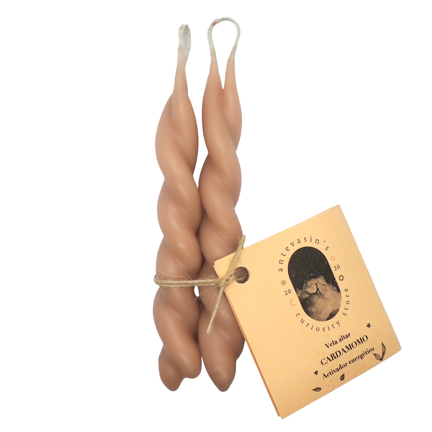 Vela ritual beige CARDAMOMO pareja (Activador energético) trenzada 13cm