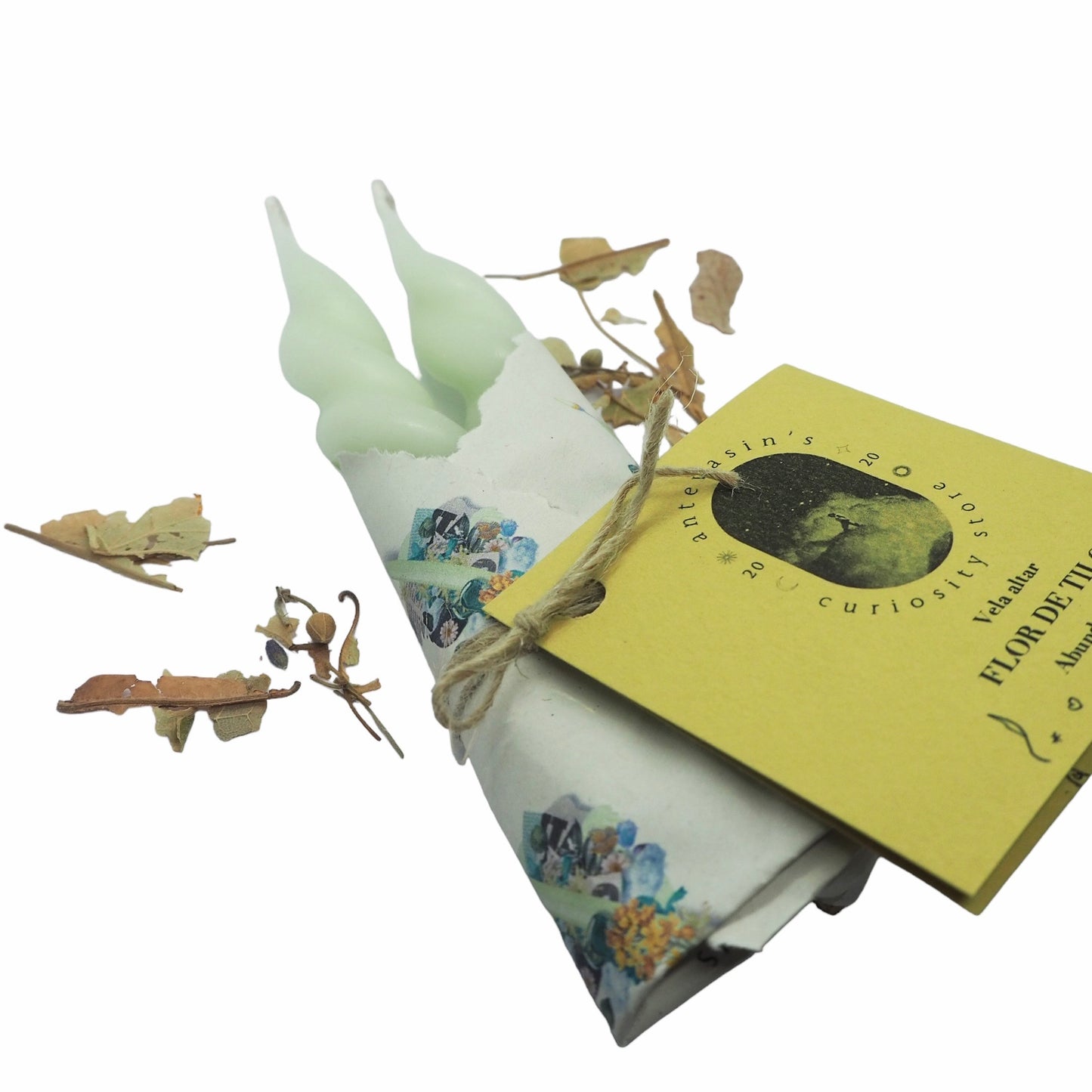 Vela ritual verde claro pareja TILO (abundancia) trenzada 13cm