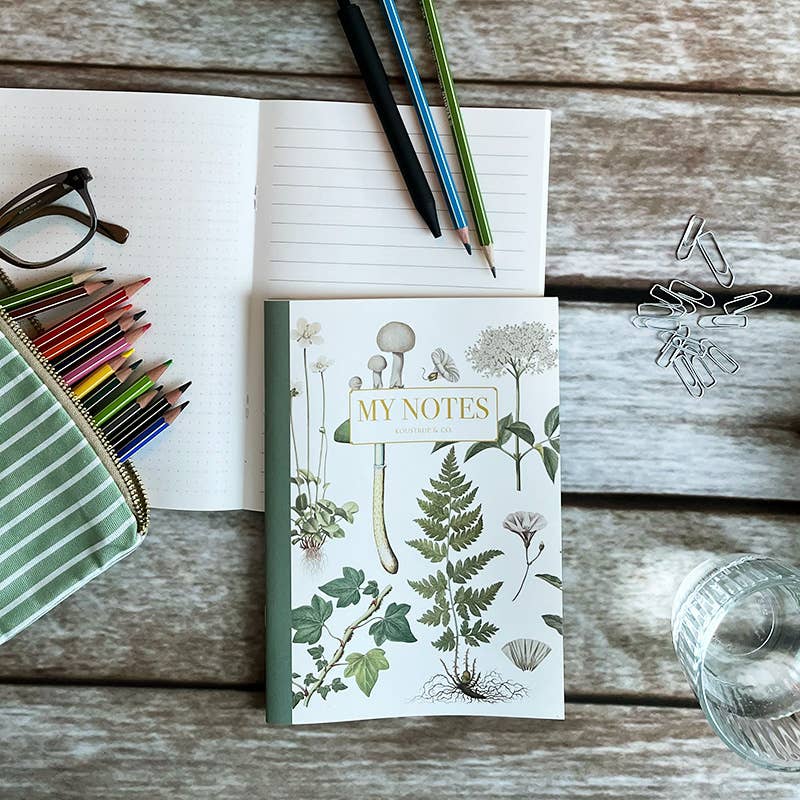 Folleto de notas con estampado floral verde fabricado en Dinamarca