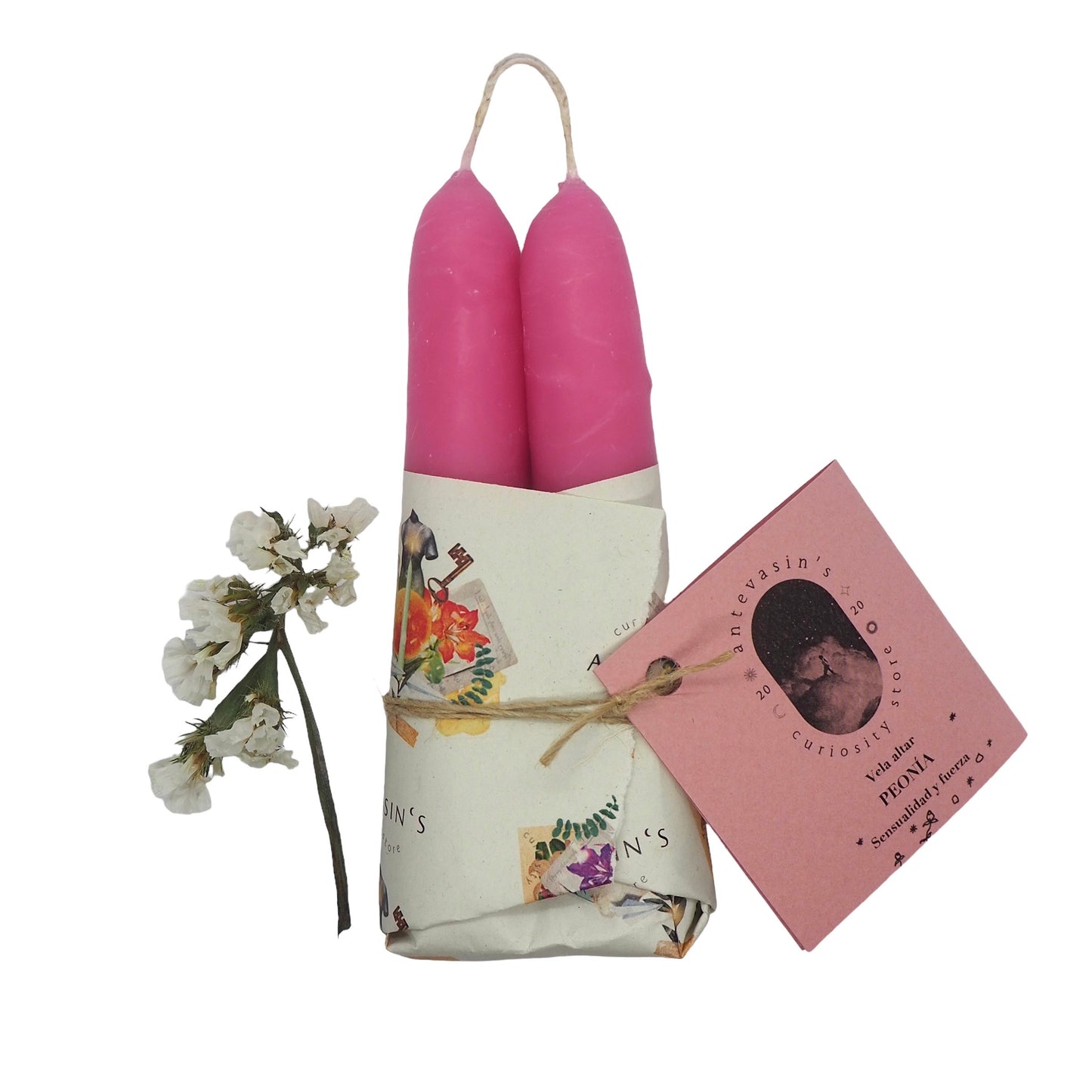 Vela ritual rosa PEONIA (fuerza y sensualidad) 40gr x 13cm