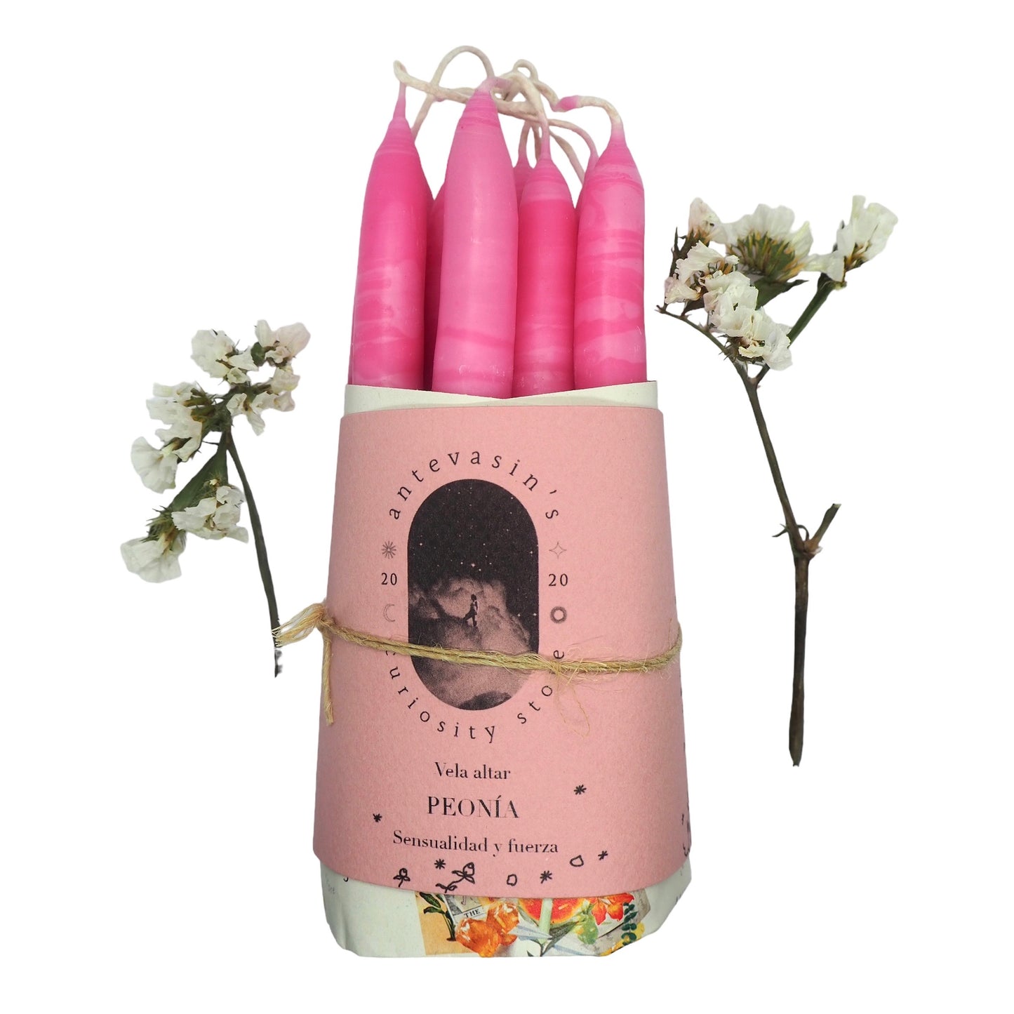 Vela ritual rosa PEONIA (fuerza y sensualidad) 15gr x 13cm