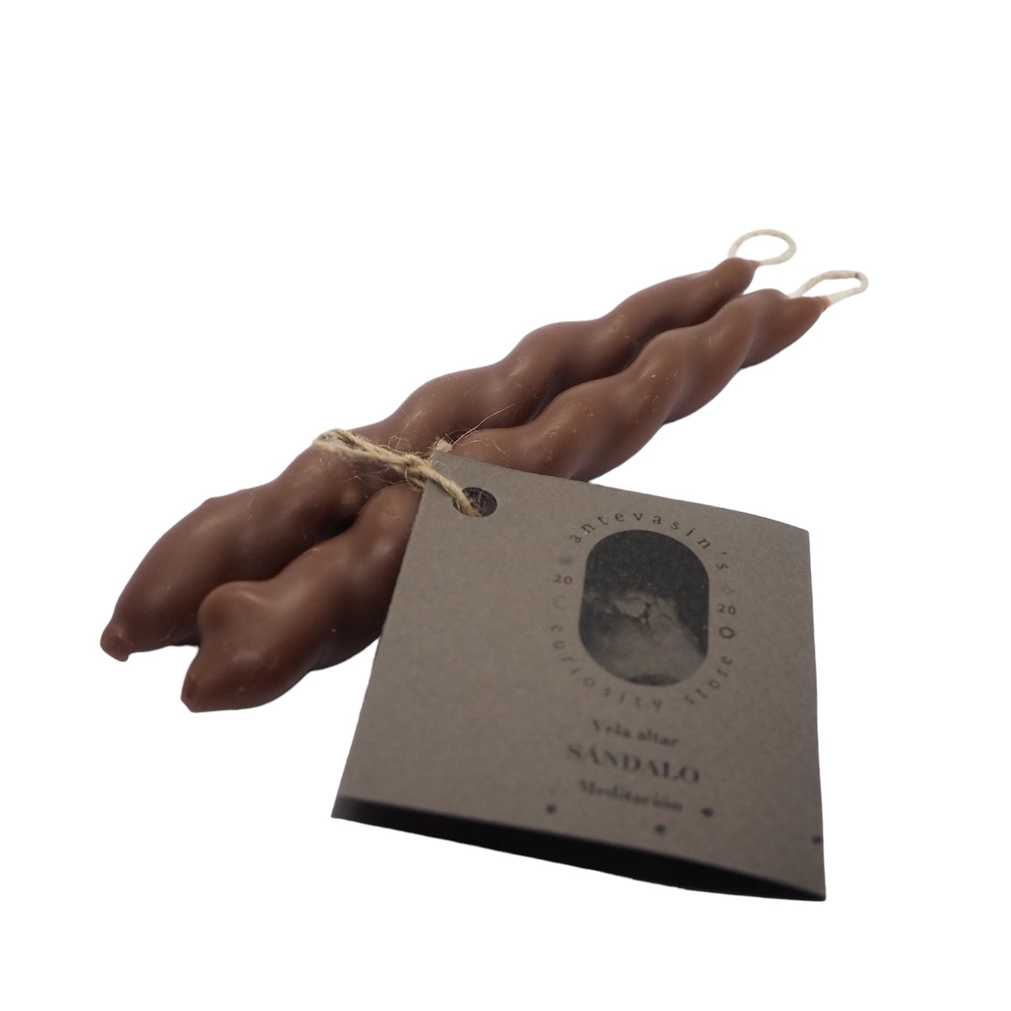 Vela marrón ritual pareja SÁNDALO (meditación) trenzada x 13cm