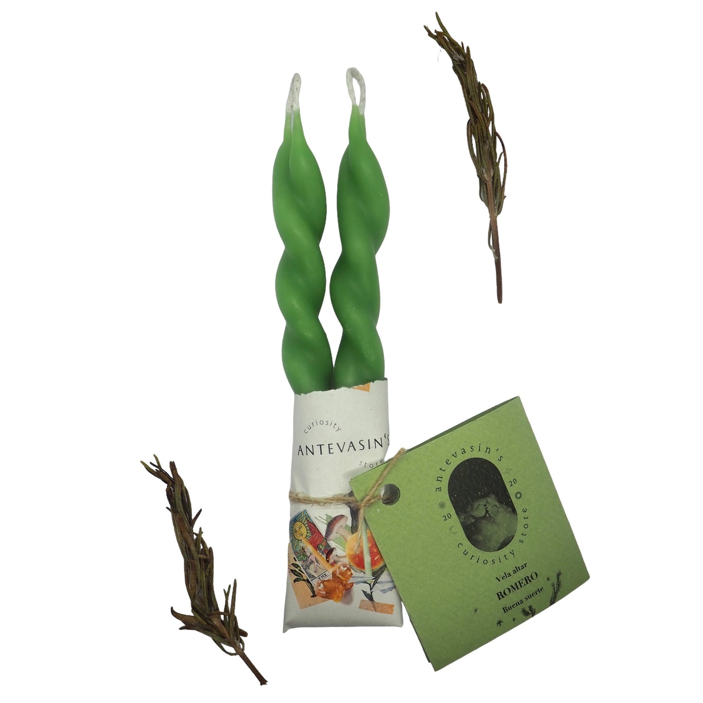 Vela verde ritual pareja ROMERO (Salud y Buena suerte) trenzada x 13cm