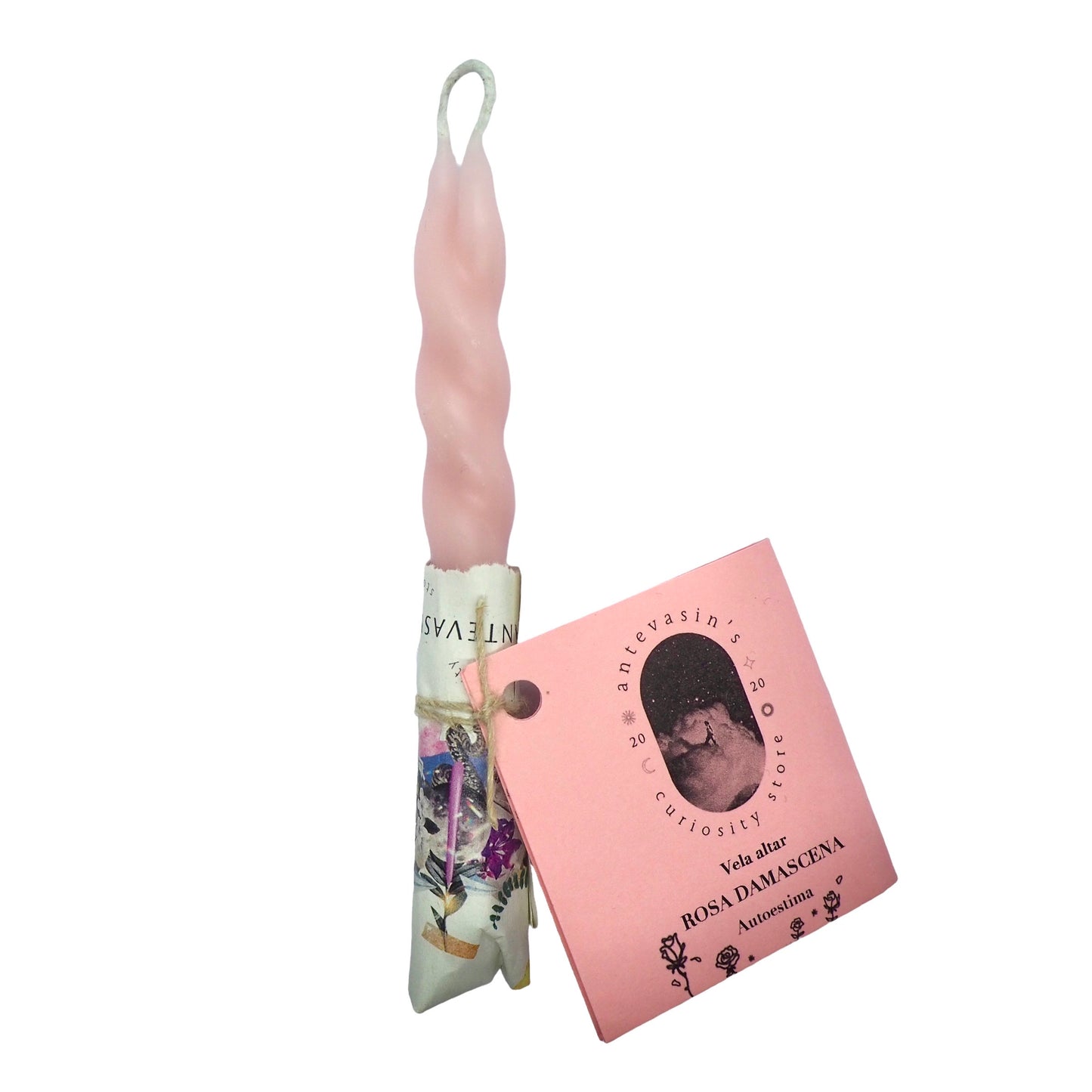 Vela ritual rosa claro pareja ROSA DAMASCENA trenzada 13cm (Autoestima)