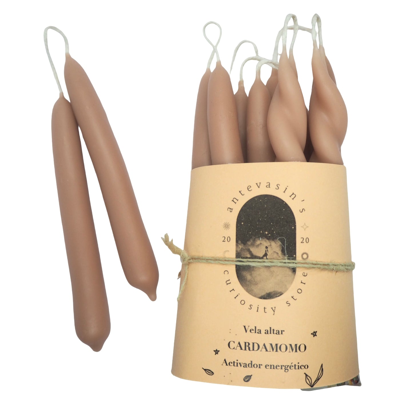 Vela ritual beige CARDAMOMO (Activador energético) 15gr x 13cm