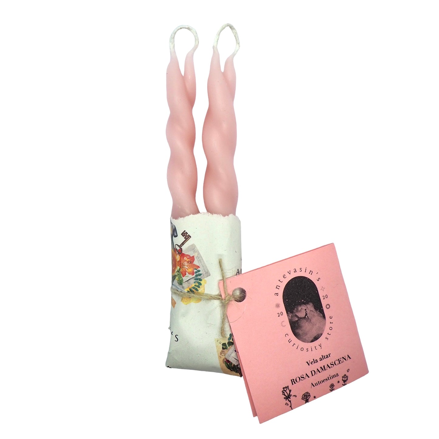 Vela ritual rosa claro pareja ROSA DAMASCENA trenzada 13cm (Autoestima)