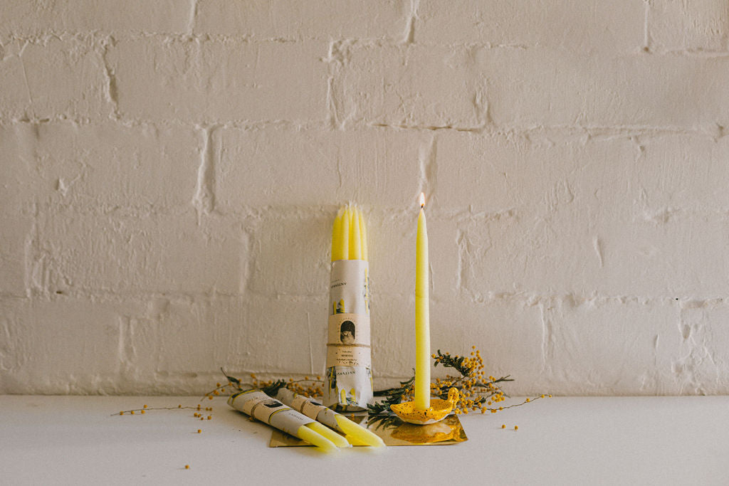 MIMOSA larga y mediana 25gr/35gr (Vela ritual amarilla: Felicidad y alegría)