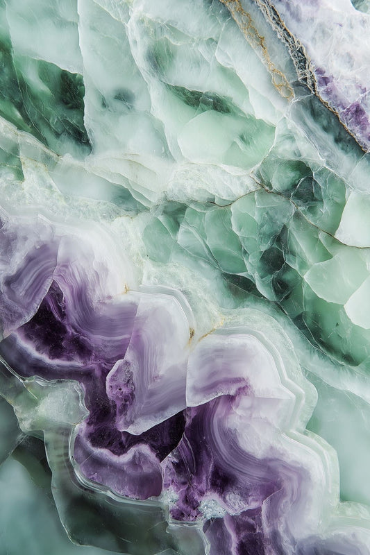 piedra fluorita: verde, morada y blanca.