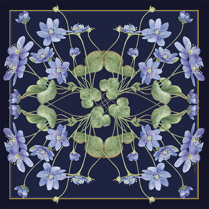 Pañuelo de seda - Anémona azul - 50 x 50 cm