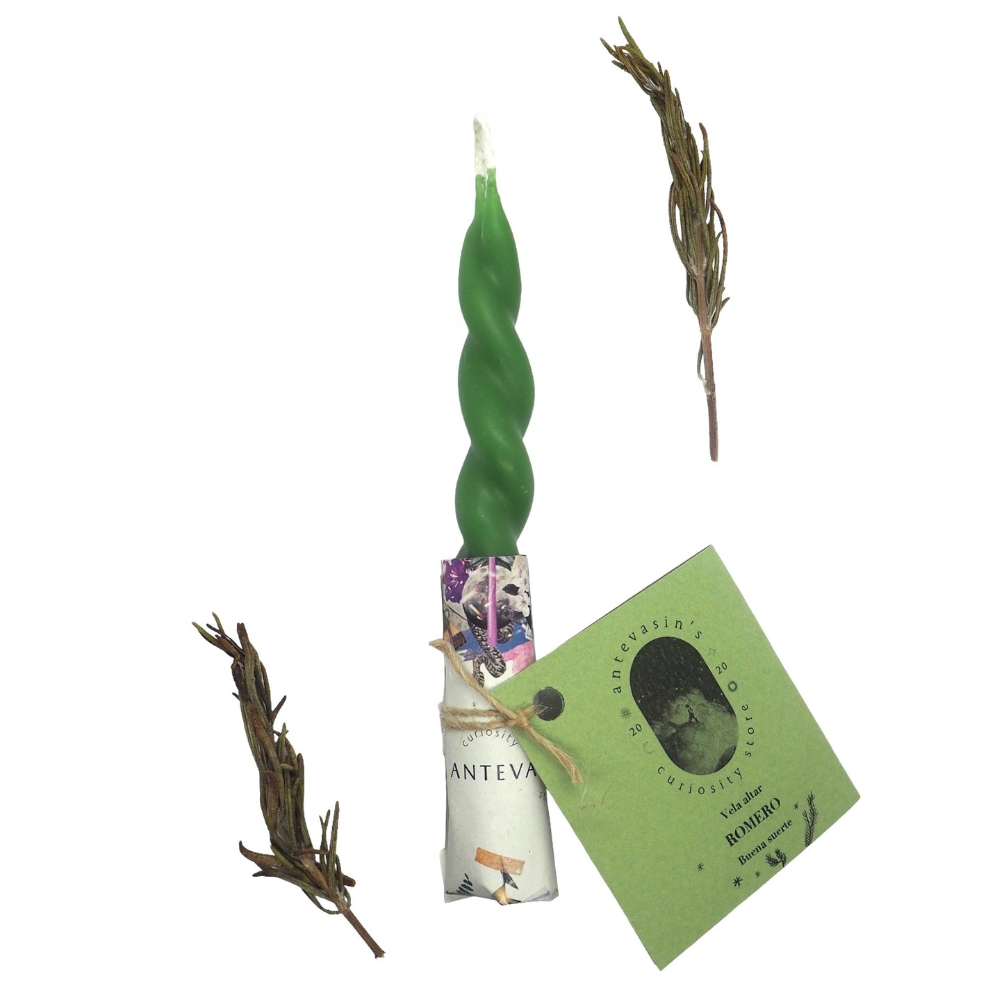 Vela verde ritual pareja ROMERO (Salud y Buena suerte)  trenzada x 13cm