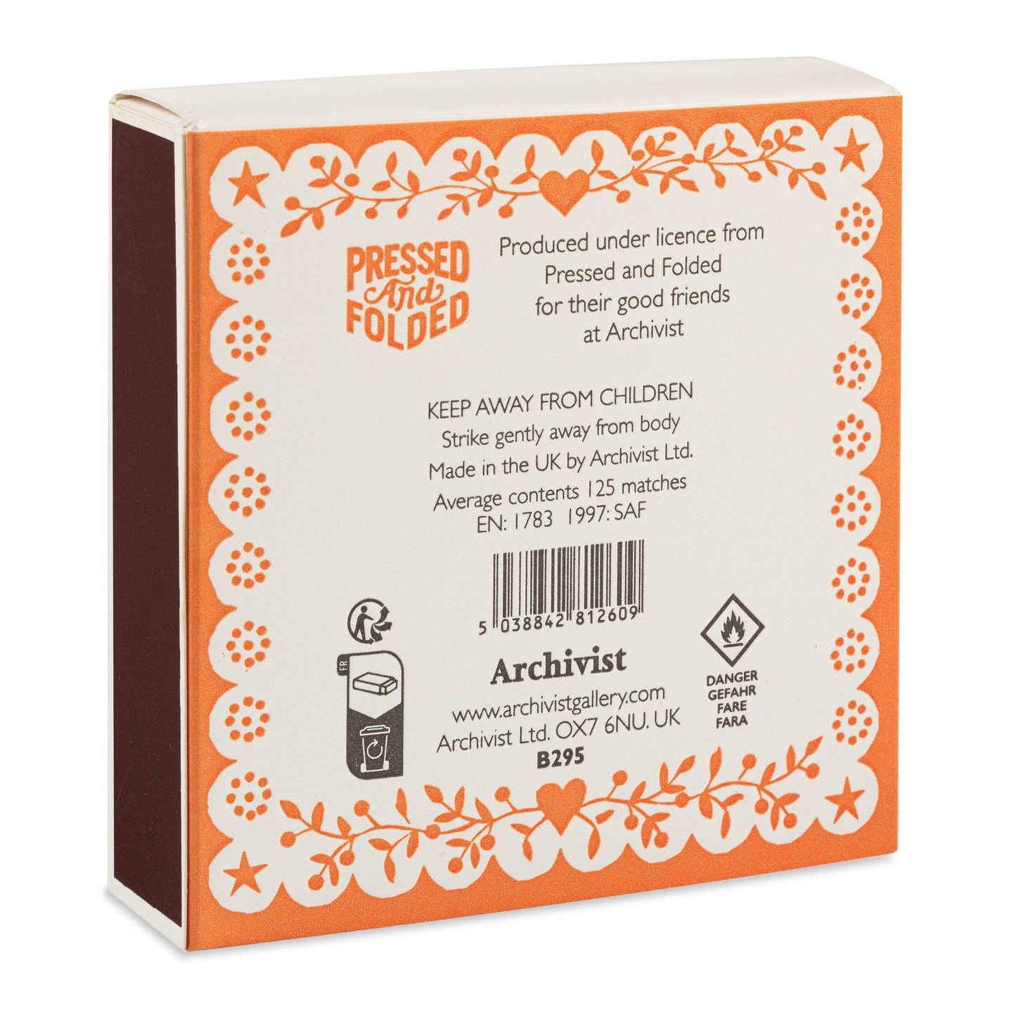 Bright Spark | Luxury matches caja naranja papel picado