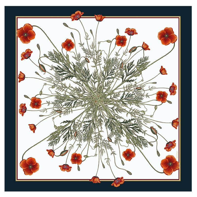 Pañuelo de seda - Amapola - 90 x 90 cm