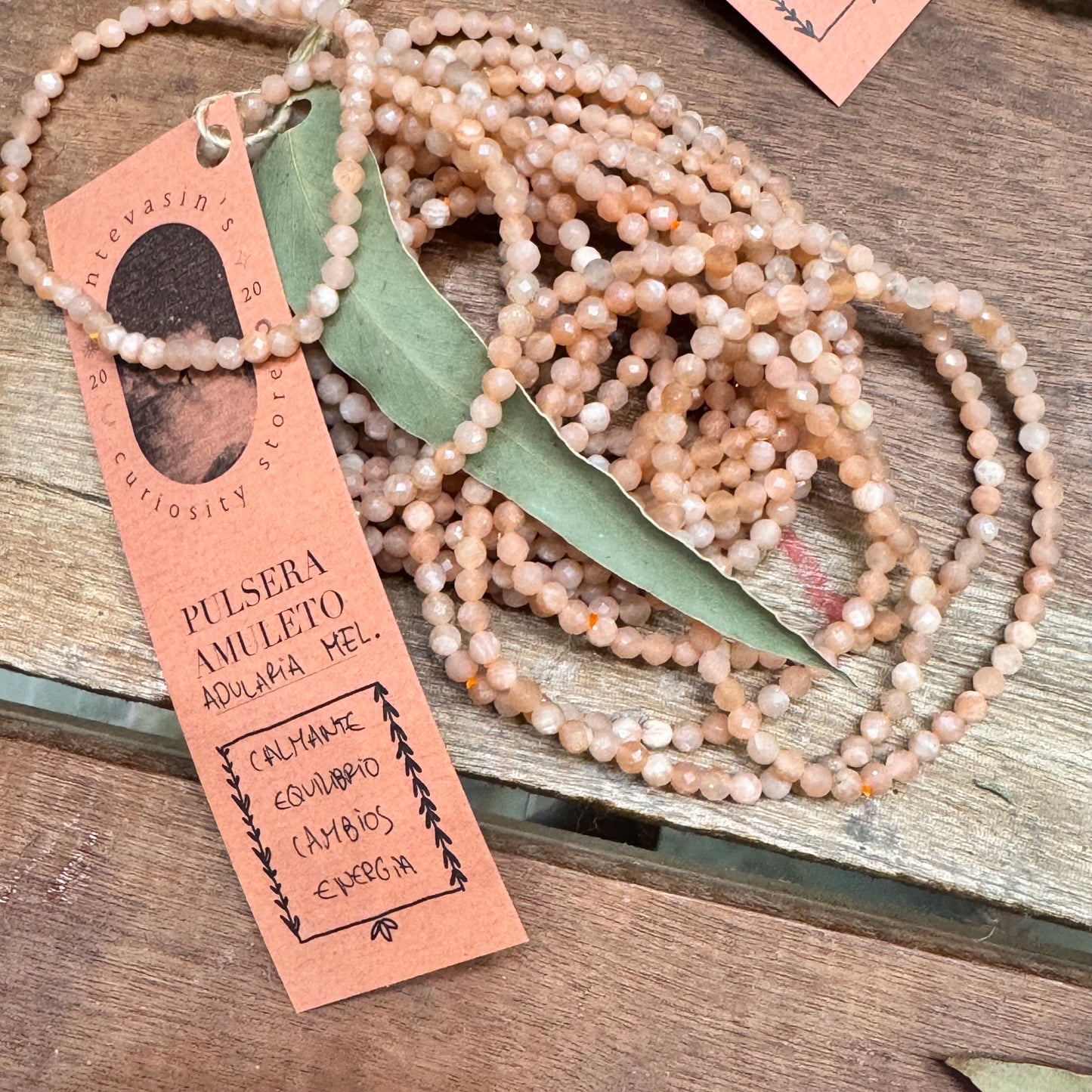 Pulsera Adularia facetada Melocotón 4 mm