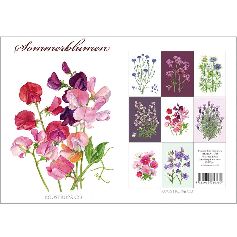 Set de tarjetas Flores de verano - 8 tarjetas con sobres (alemán)