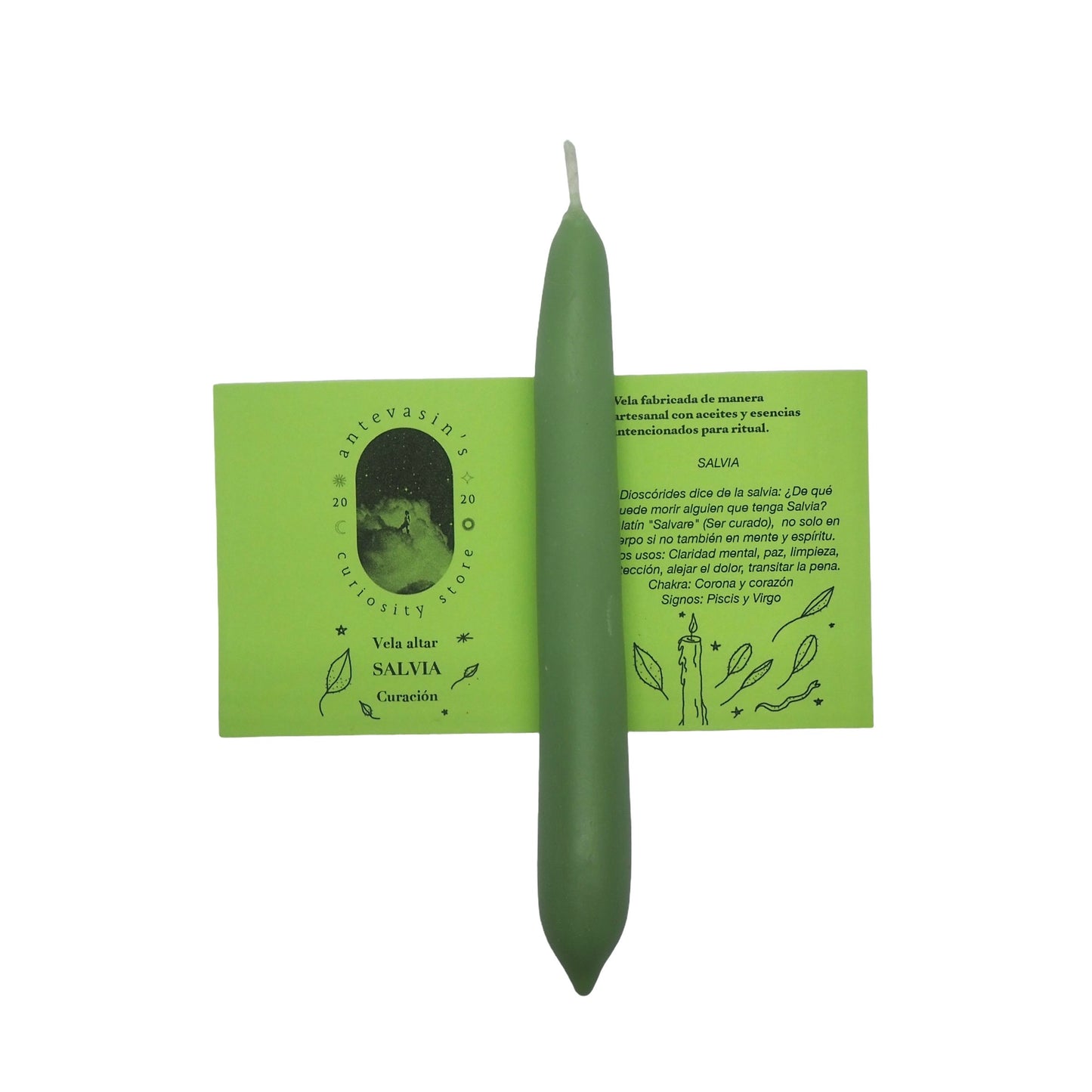 Vela ritual verde SALVIA (Curación)  15gr x 13cm