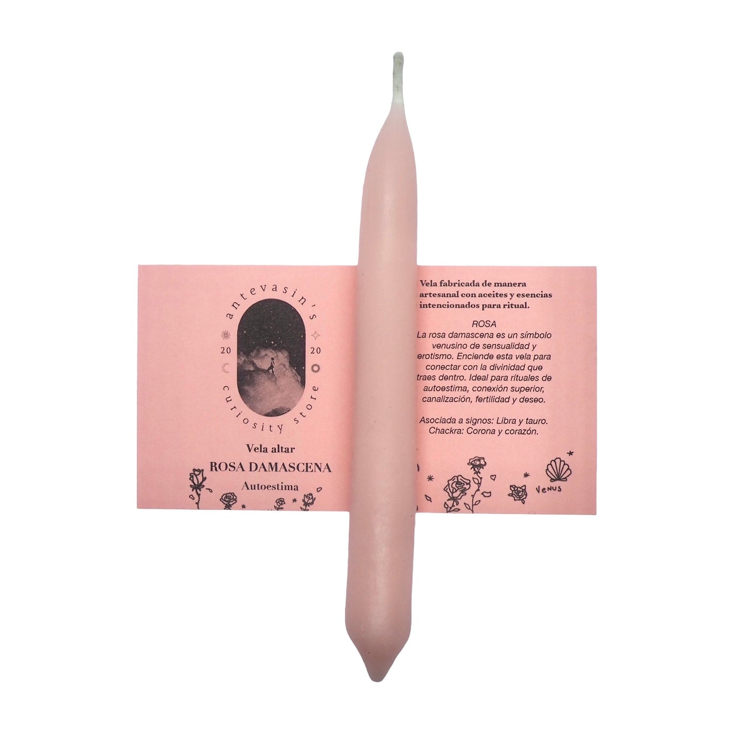 Vela ritual rosa claro ROSA DAMASCENA 15gr x 13cm (Autoestima)