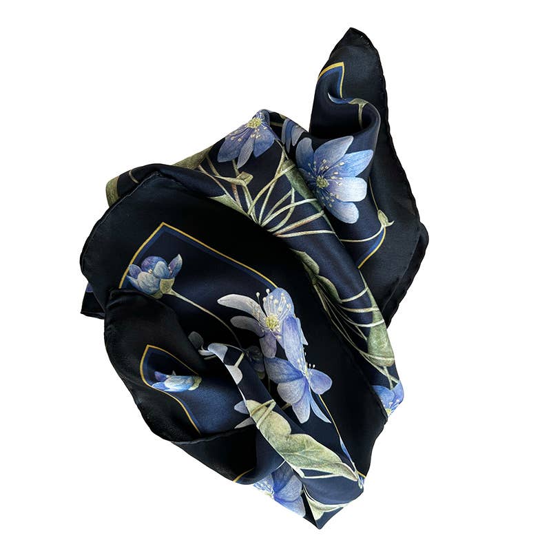 Pañuelo de seda - Anémona azul - 50 x 50 cm