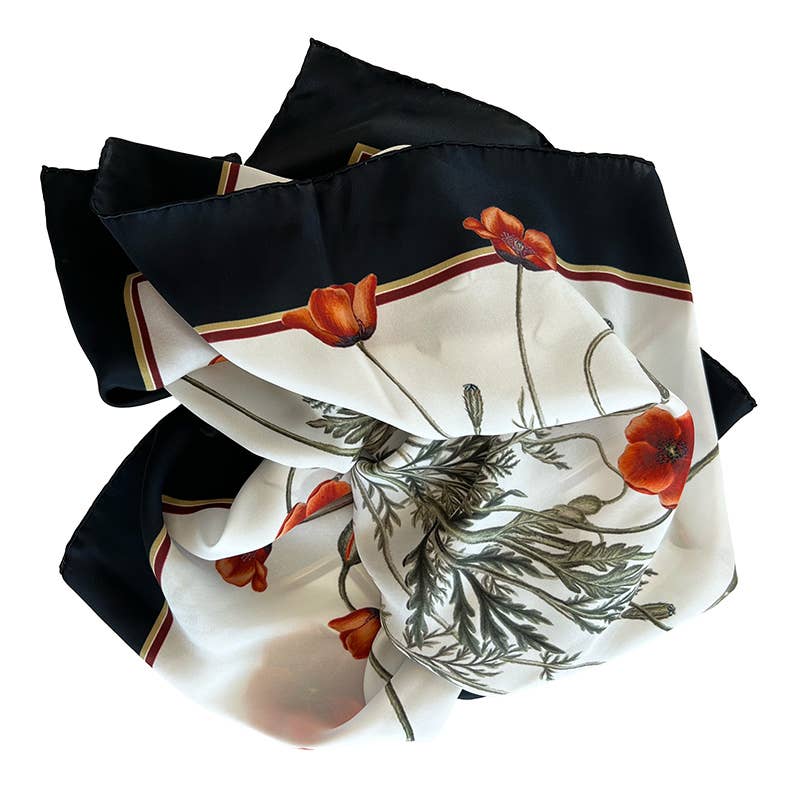 Pañuelo de seda - Amapola - 90 x 90 cm